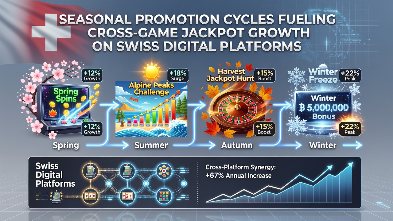 Analytics dashboard showing rising cross-game jackpot meters tied to seasonal Swiss platform promotions
